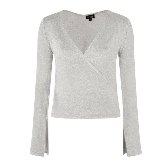 Topshop Silver Wrap Top - Picture 2 of 4
